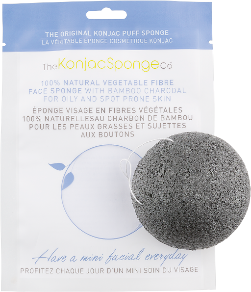 Konjac Facial Puff Sponge. Bamboo Charcoal for Oily & Acne Skin.